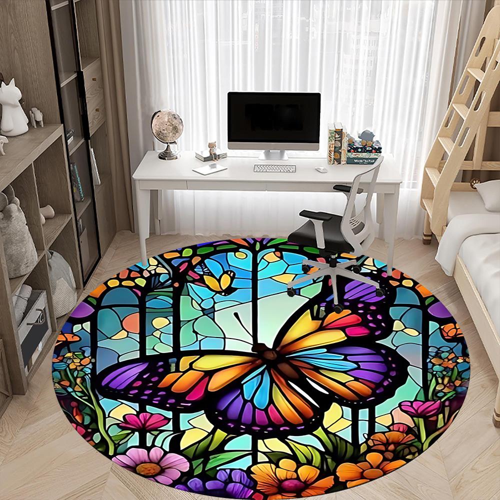 1pc Butterfly Garden Office Round Area Rug, Under Office Chairs Bedroom Living Room Home Decor, Room Deco