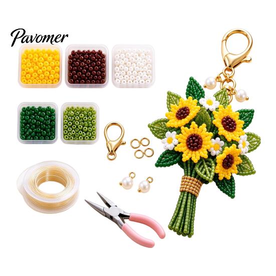 DIY Bouquet Keychain Set Handmade Flower Craft Set, Beaded Making Handicraft Material Pack Kit, Complete Kit for Bag Charm Decorative Pendant
