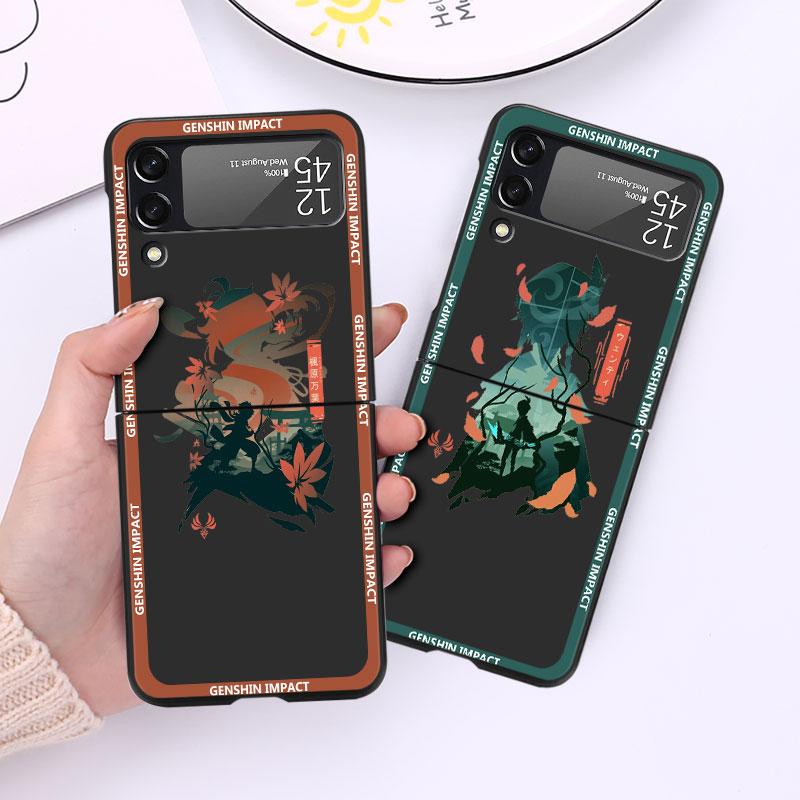 Game Genshin Impact Luxury Case For Samsung Galaxy Z Flip 3 4 5G Funda ZFlip 3 Black PC Hard Back Phone Capas