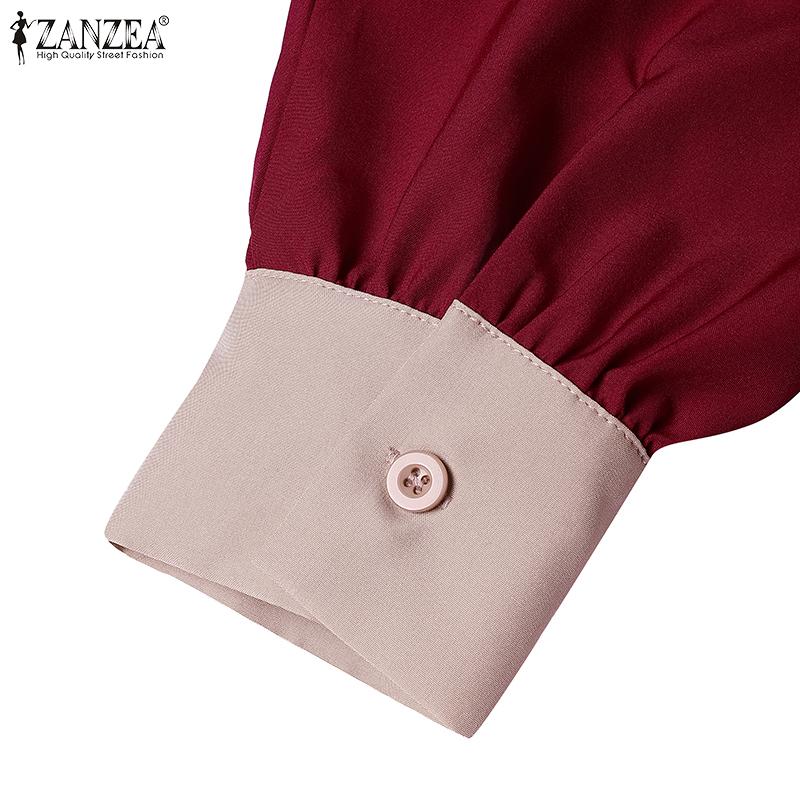 ZANZEA Women Casual Patchwork Loose Long Sleeve Muslim Dress