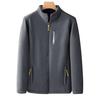 Men Autumn Winter Fleece Lining Jacket Stand Collar Long Sleeve Pockets Coat Solid Color Zipper Placket Outerwear