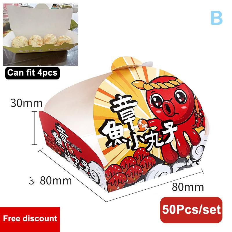 50 Piezas Caja para Takoyaki Caja de Embalaje Premium para Bolas de Pulpo Comida Callejera Japonesa Takoyaki Desechable Papel de Embalaje para Snacks para Llevar