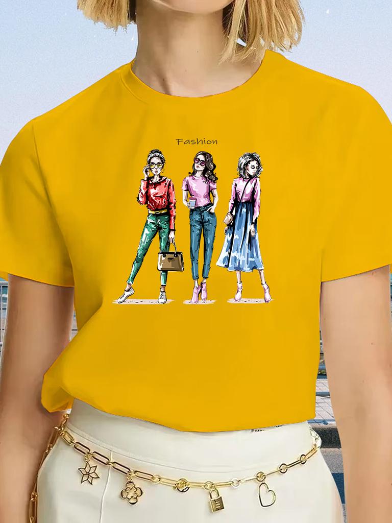 Three Woman Fashion Print T Shirt Harajuku 90s Ulzzang Black Tshirts Casual Round Neck Short Slee Top Tee Shirt,Drop Ship