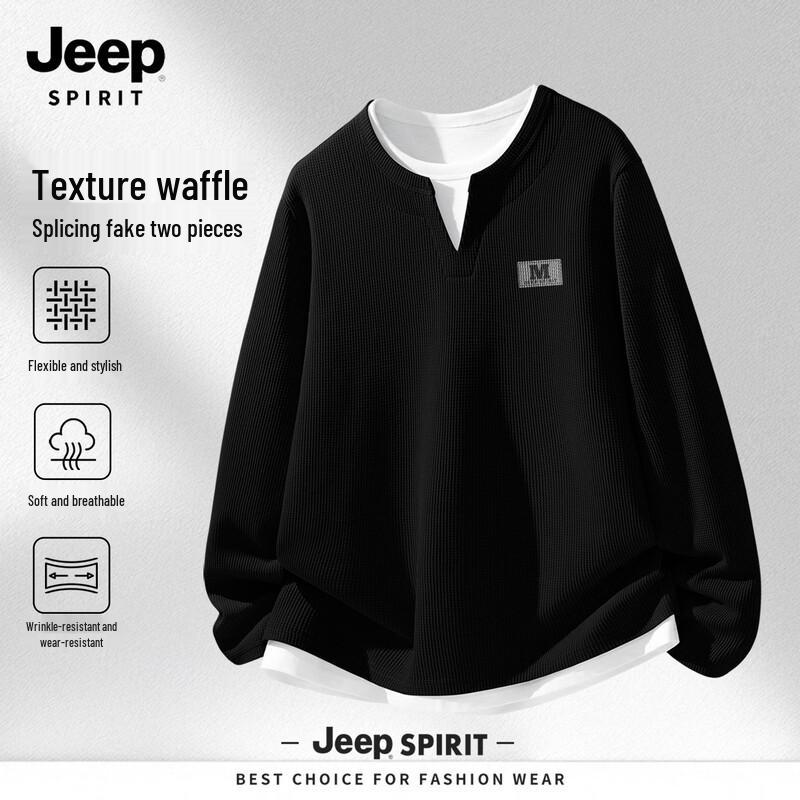 JEEP SPIRIT Men s Waffle Knit Faux Two-Piece Long Sleeve Tee M