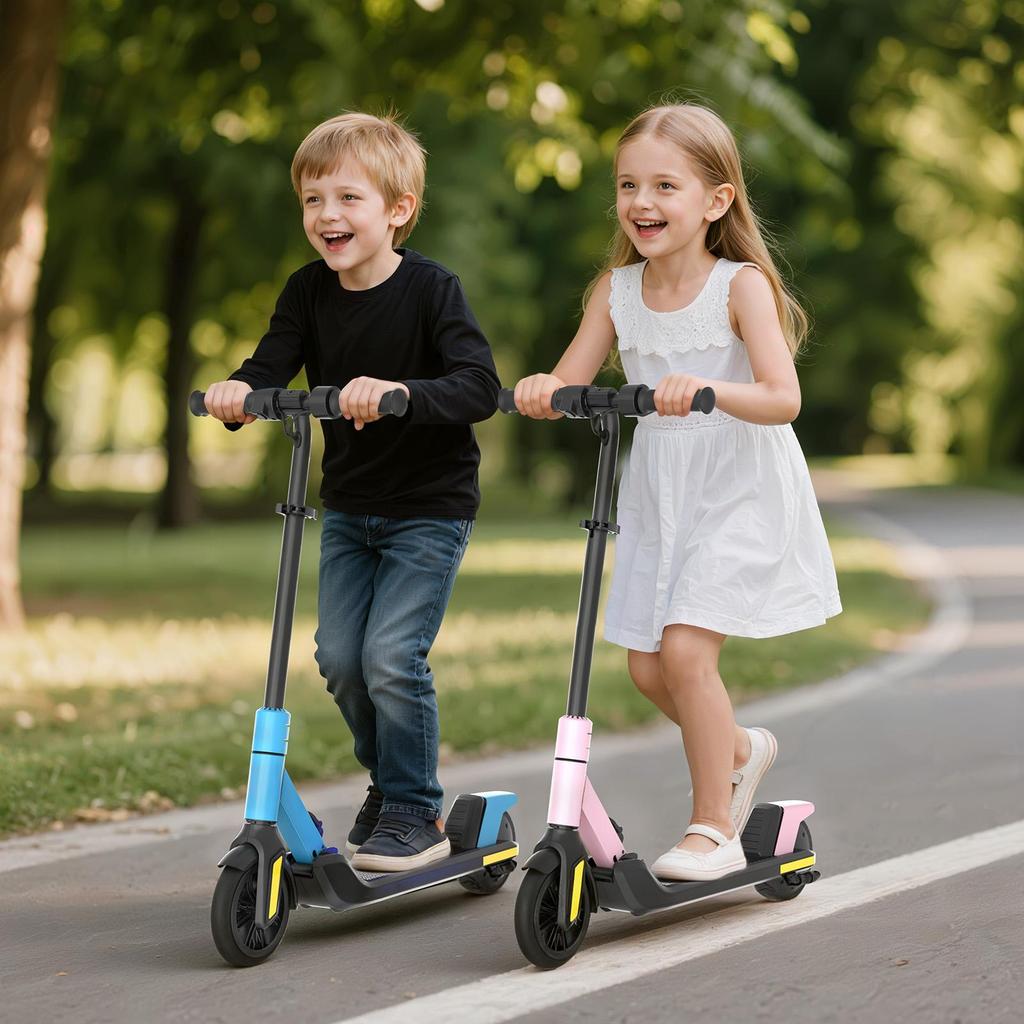 Foldable Kids Electric Scooter with LED Light Up Wheels & Light Deck, 3 Adjustable Height for Ages 6-12 Teens , Max Load 50KG