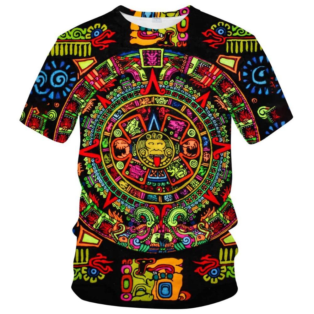 Maya Ethnic Style Pattern 3D Digital Printing Men's Fashionable Round Neck Short Sleeved T-shirt