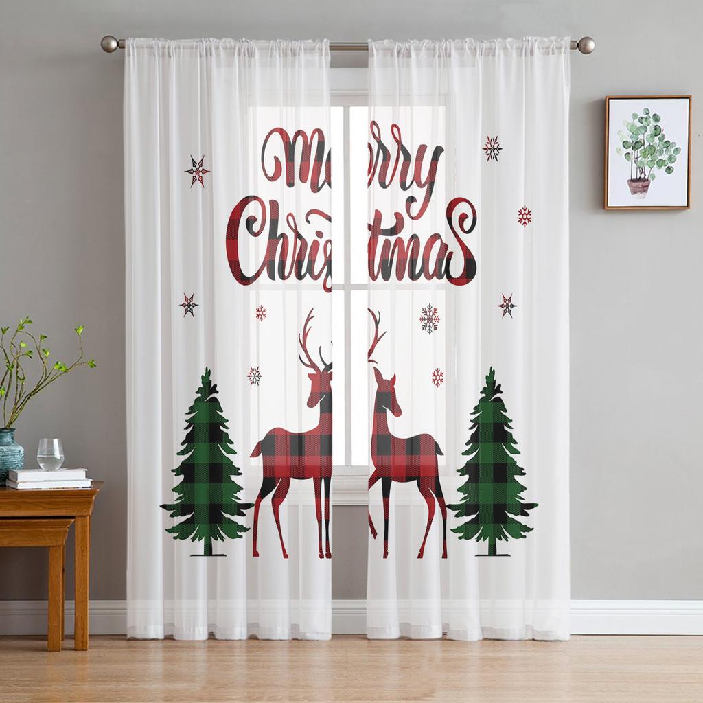 Deer In Autumn Misty Forest Sheer Curtains for Living Room Transparent Tulle Window Curtain Bedroom Kitchen Decor Veil Drapes