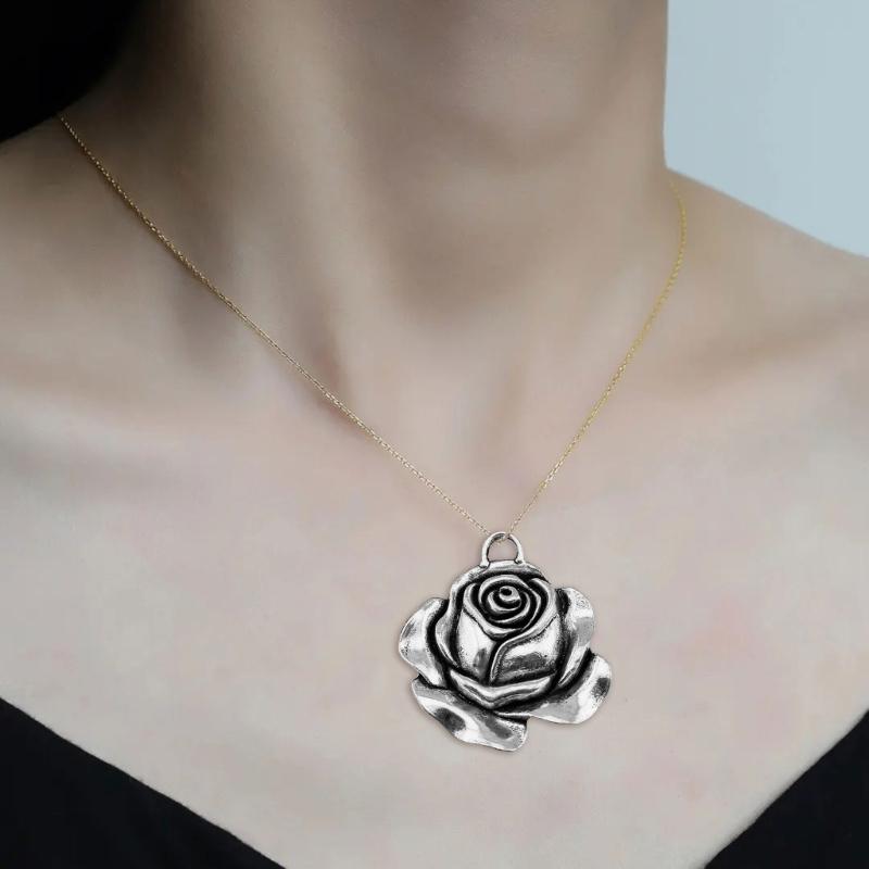 Vintage Rose Flower Pendant Necklace Handmade Flower Beads with Loop DIY Jewelry Making Flower Beads Dangle Pendants