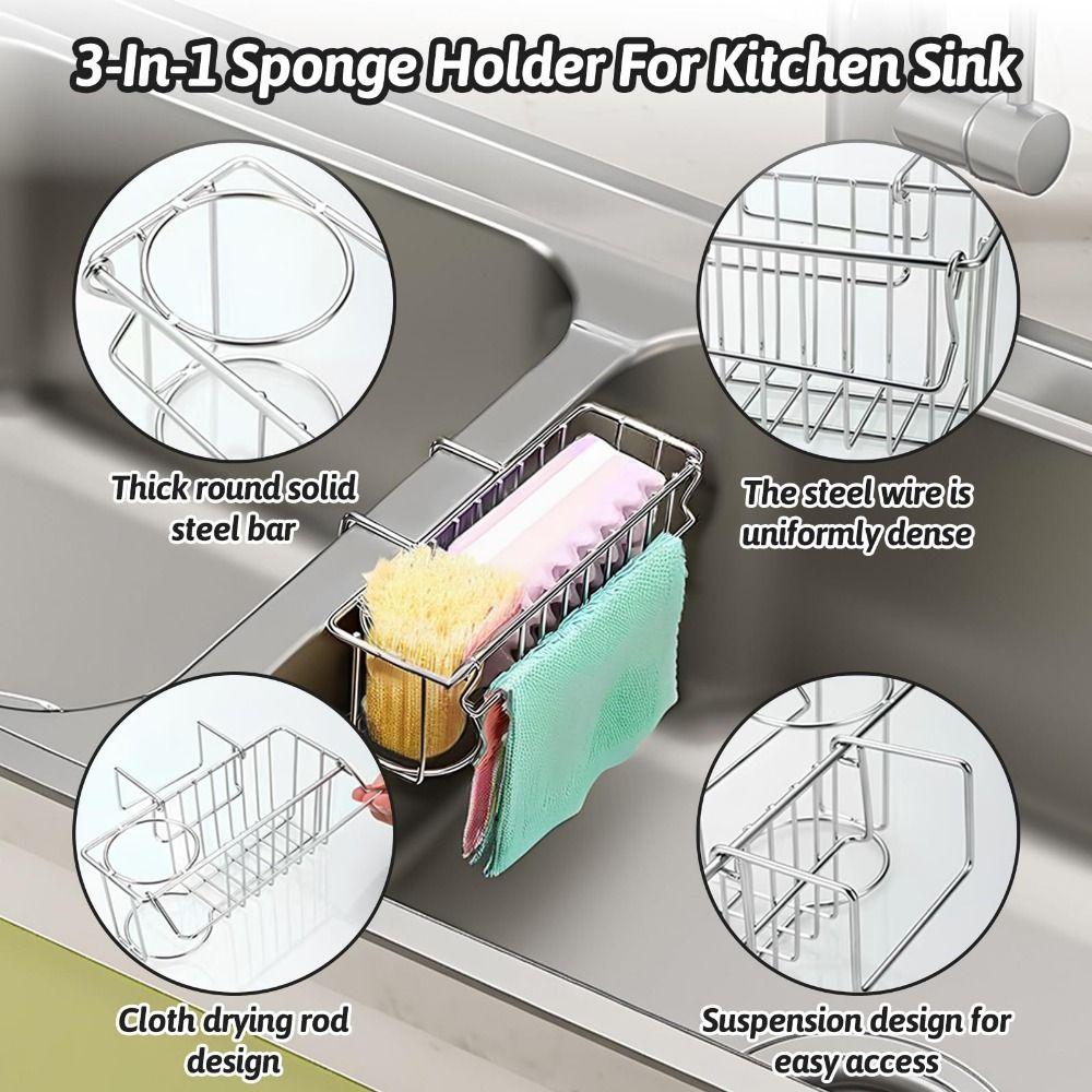 Rust Resistant Sponge Holder Stainless Steel Sink Organizer Kitchen Sink Hanging Basket Bathroom