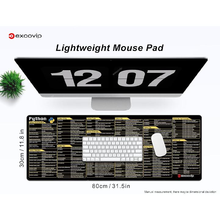 Python Commands Shortcuts Mouse Pad -80x30x0.2 Cm Extended Large Cheat Sheet Mousepad PC Office Spreadsheet Keyboard Mouse Mat Non-Slip Stitched Edge