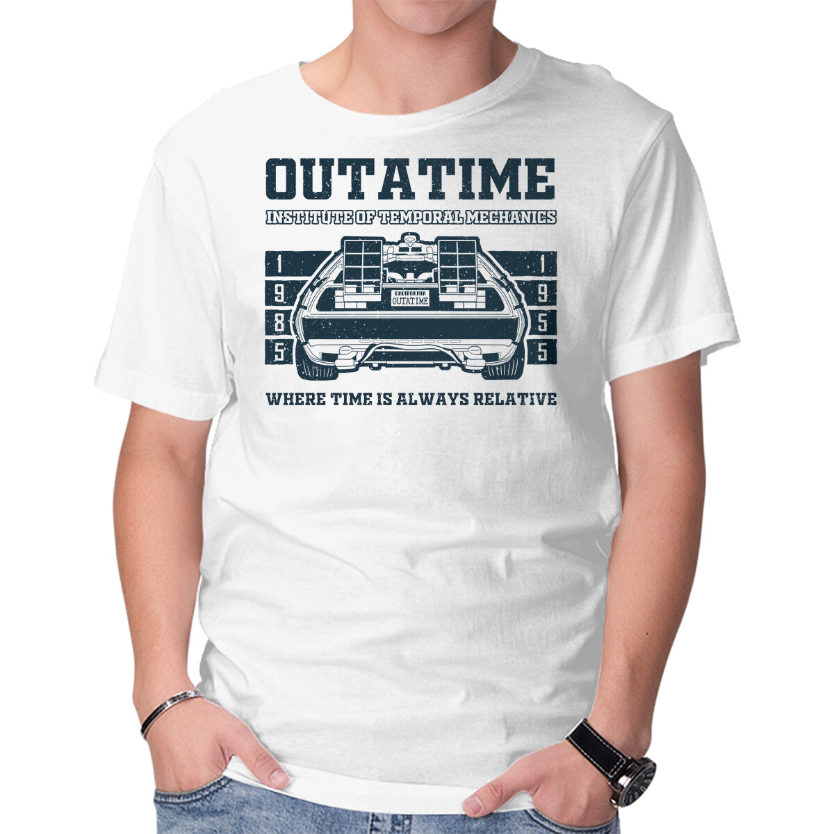 Unisex Crew Neck T-Shirt Outatime Institute Graphic Short Sleeve Casual Tee XXXXL
