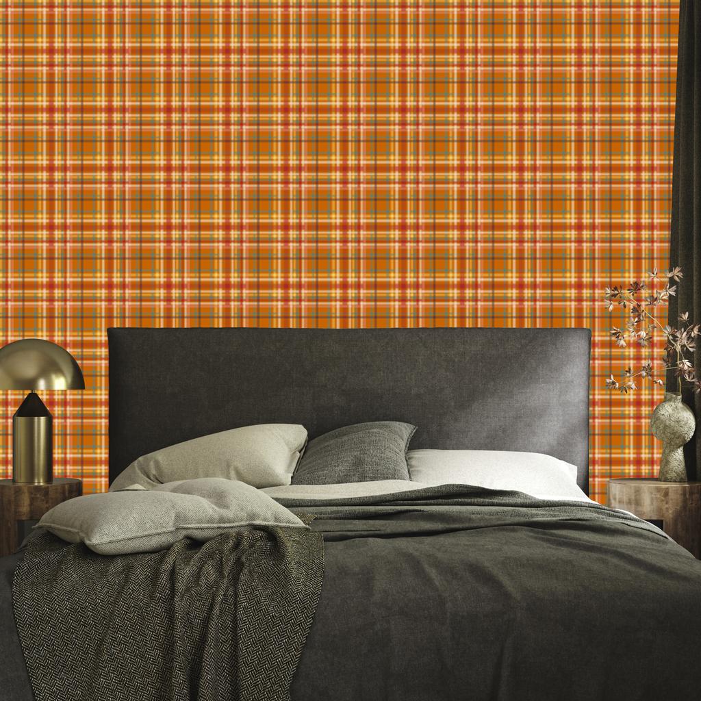 Autumn Plaid Wallpaper Orange, Gold and Peach 50x1000