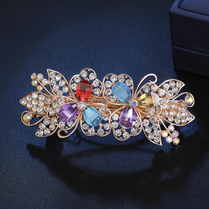 Clip de Primavera de Circonita Blanca Flor de Pedrería Brillante Clip Superior Clip Horizontal Elegante Adorno para el Cabello de Moda para Madres