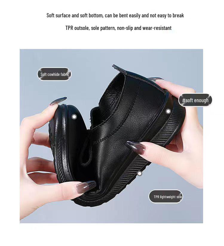 Women's Black Soft Leather Anti-Slip Loafers for Long Hours in Hotel Kitchens