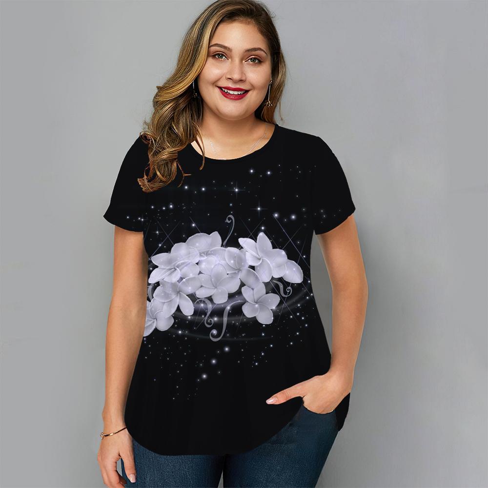 Summer Round Neck Floral Graphic 3D Print Top Fashionable Casual Short Sleeved Plus Size Women's T-shirts