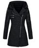 Women Hooded Mid Length Warm Windbreaker Coat with Oblique Zipper Woolen