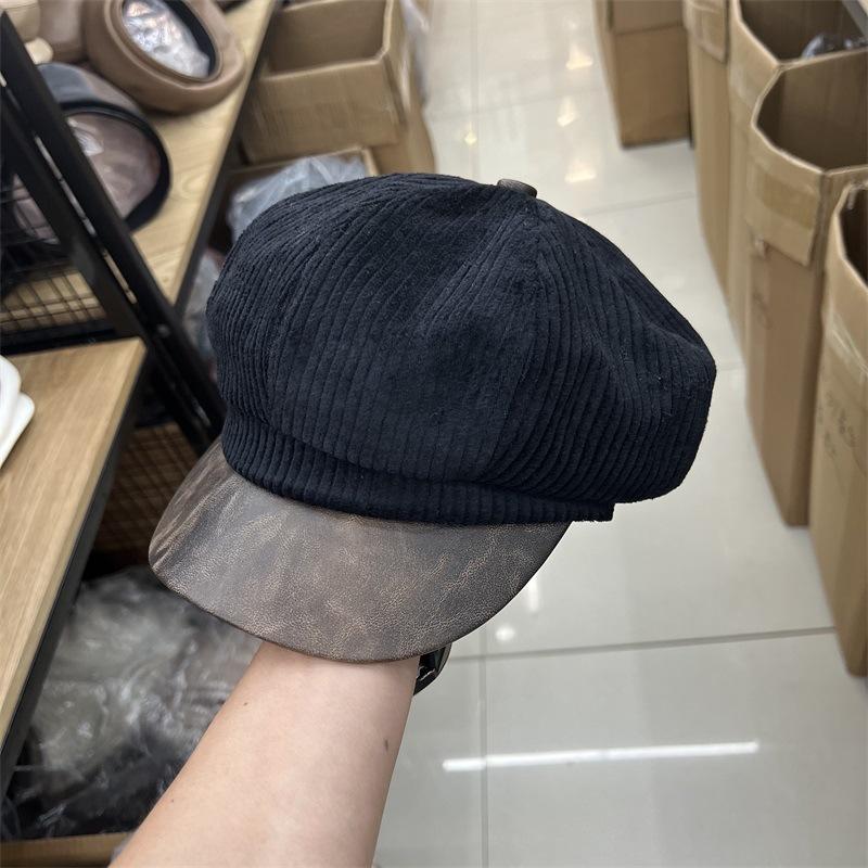 

Винтажный вельветовый берет с бадьяном, детский, с PU вставками, осенне-зимний, повседневный, универсальный, шляпа художника M（56-58cm） чёрный