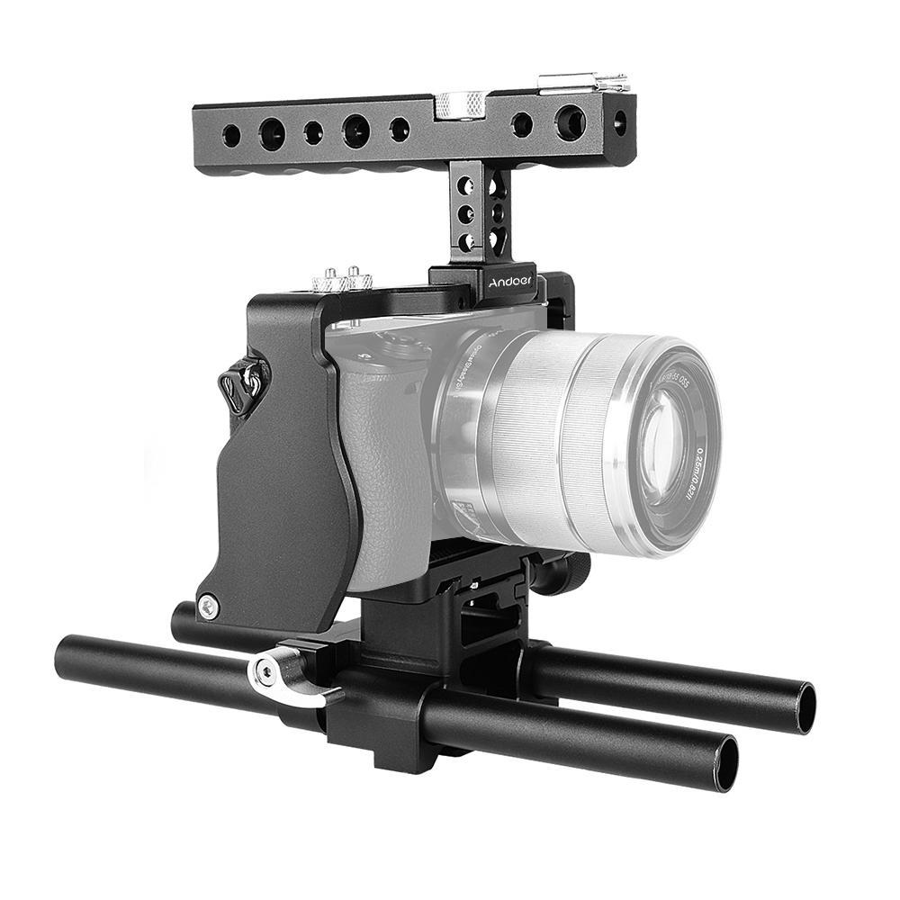 Andoer Professional Video Cage Rig Kit Film Making System W  15mm Rod Accessory Replacement for Sony A6000 A6300 A6500