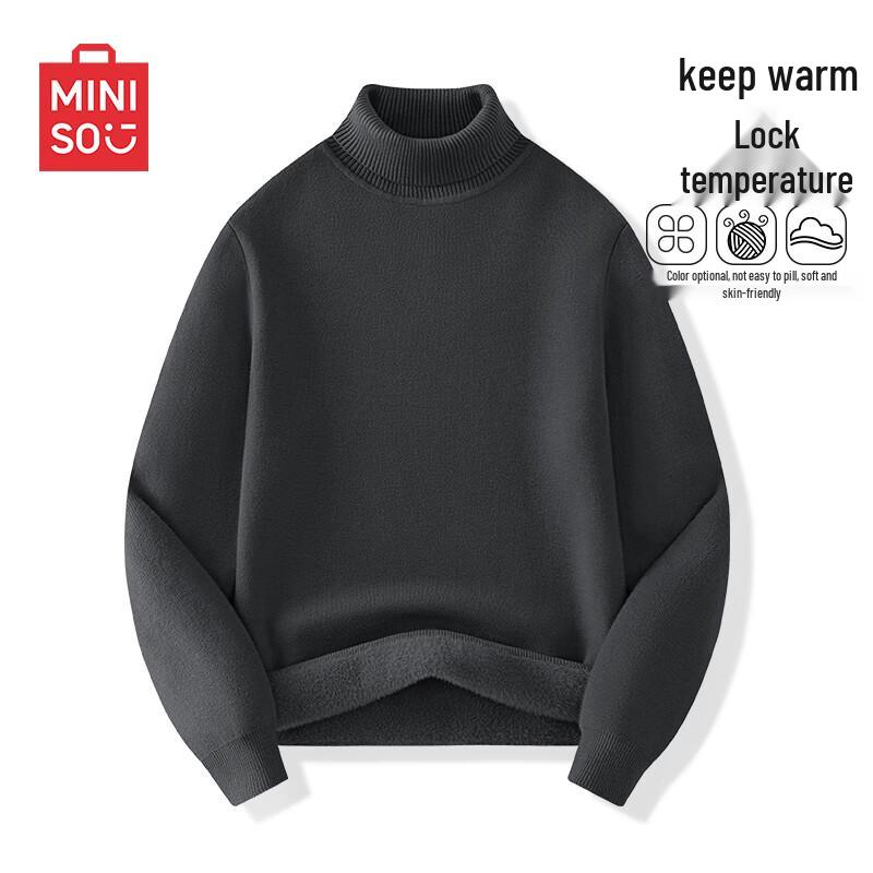 MINISO Men's Fleece Lined Turtleneck Sweater