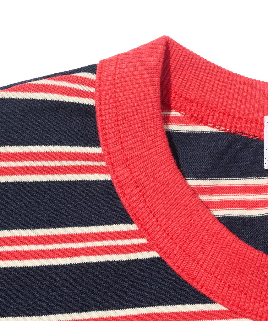 TAILOR STUDIO Minimal Logo Stripe Short Sleeve T-Shirt (Navy/Red)