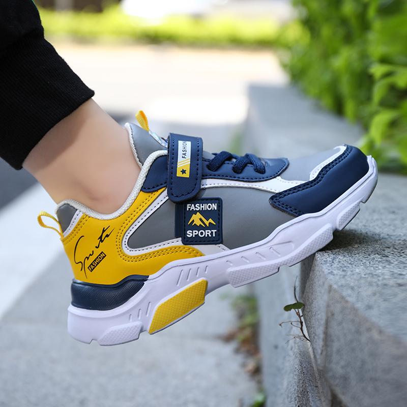 Boys Running Sports Shoes Girls Elastic Casual Sneakers PU Leather Jogging Shoes for Kids Outdoor Sneakers