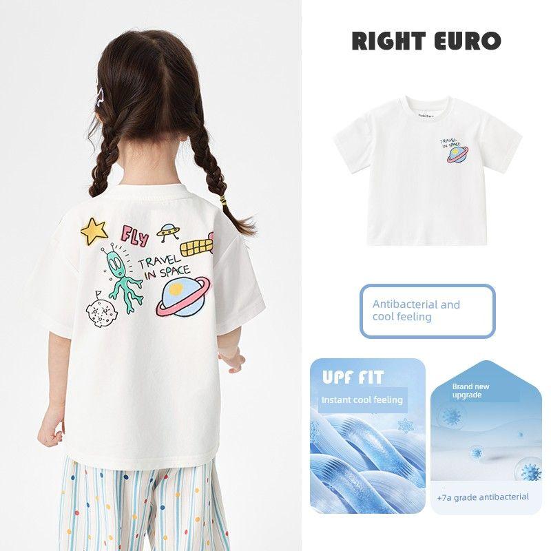 Right European Style Cool Short-Sleeved T-Shirt for Girls, Summer Wear 2026 New Children's Clothing, Kids' Tops, Half-Sleeve, Thin Summer Style