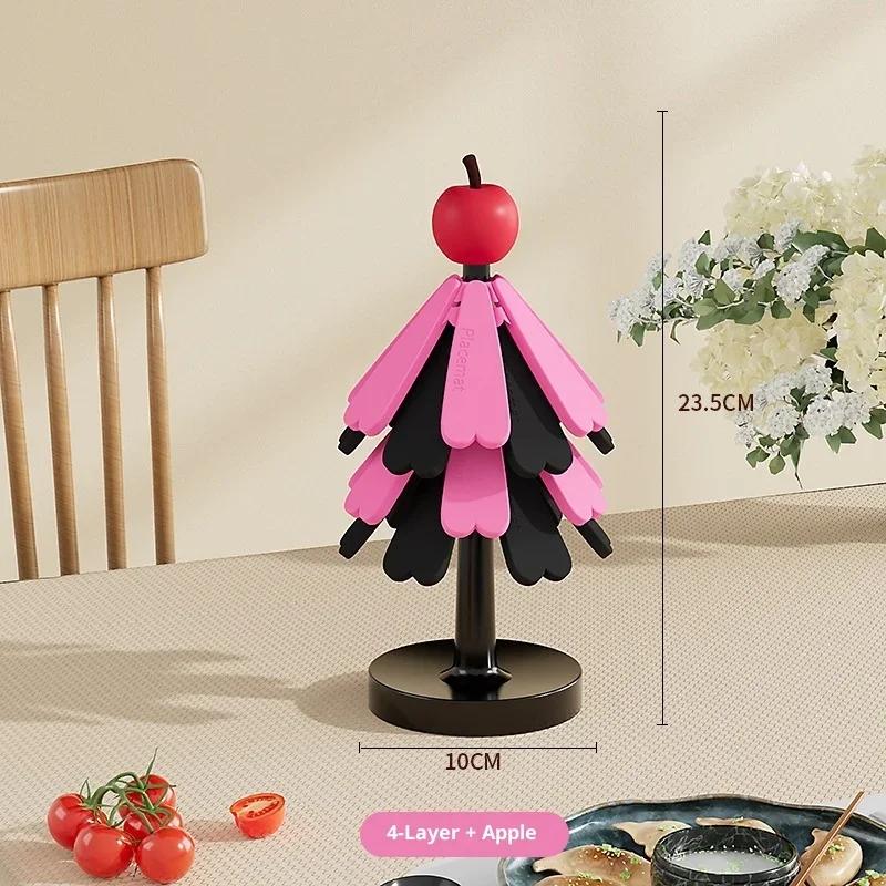 Hot Four Layer Christmas Tree Silicone Insulation Mat, One Tree Creative Coaster, Heat-resistant Foldable Placemat, Home Pot Mat 23.5x10 cm