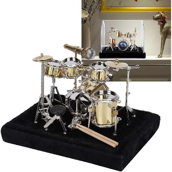 Tissting Mini Drum Model, Miniature Musical Instrument Drum Set Simulate Musical Instrument Ornament for Home Room Decor Collection Gifts Tabletop