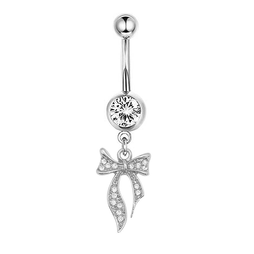 1Pcs Stainless Steel Long Navel Nail Butterfly Heart Five-pointed Star Pendant Navel Ring Piercing Jewelry