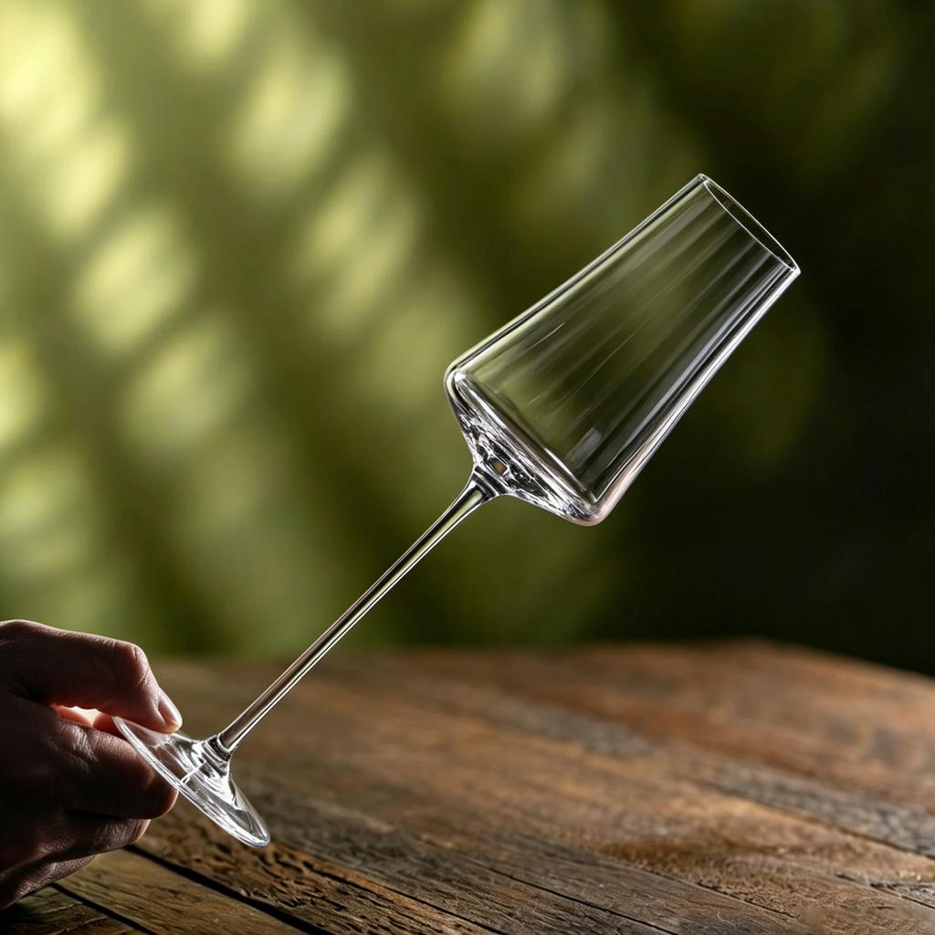 CRISON PREMIUM High-End Ribbed Crystal Glass Tulip Shaped Champagne Glass, High Footed Glass, Cocktail Glass