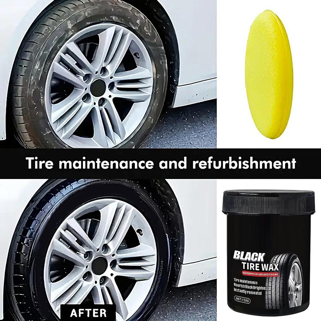 Car Tire Shine 150g Rim Cleaning Paste with Sponge Waterproof Wheel Shine Balm for Vehicle Exterior Automotive Truck Trailer