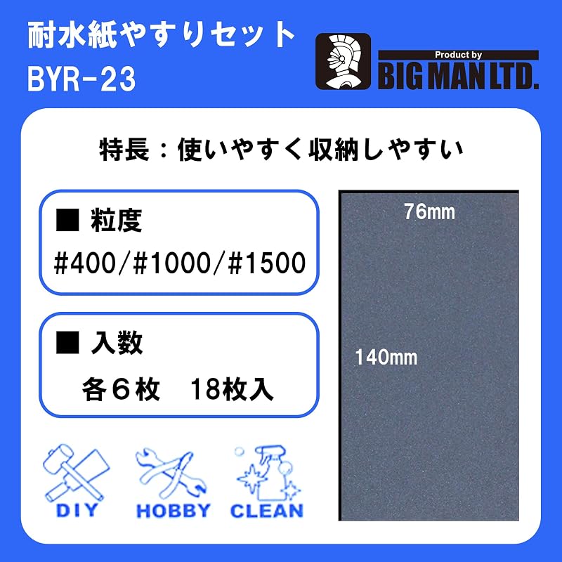 Bigman Waterproof Sandpaper Mini Set #400 #1000 #1500 (18 sheets, 6 of each) BYR-23