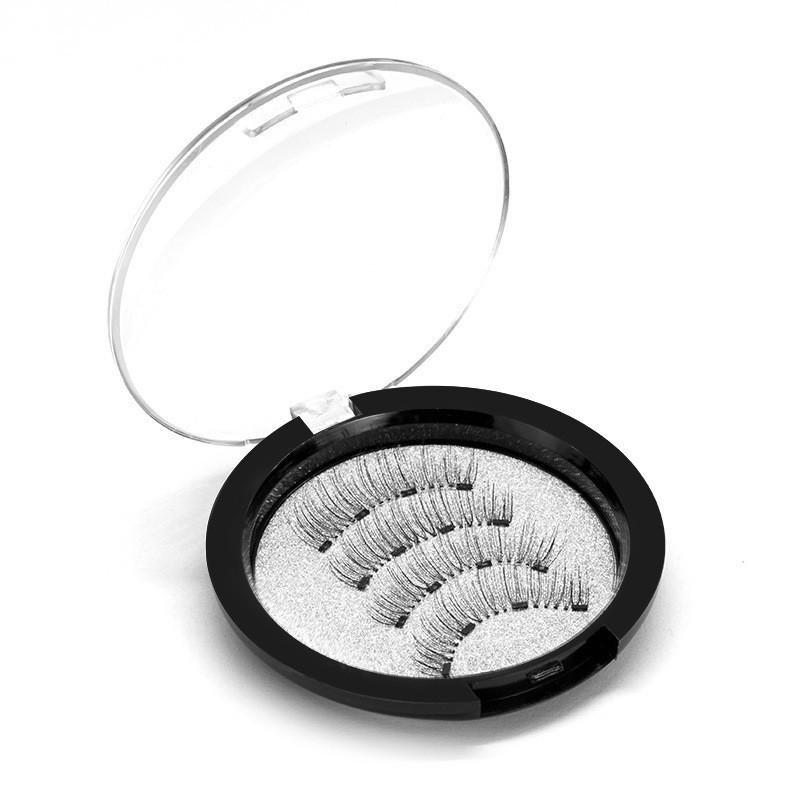 Magnetic False Eyelashes With Eyelash Curler Set 4 Magnet Design Thick Natural Look Glue-Free Fiber Lashes