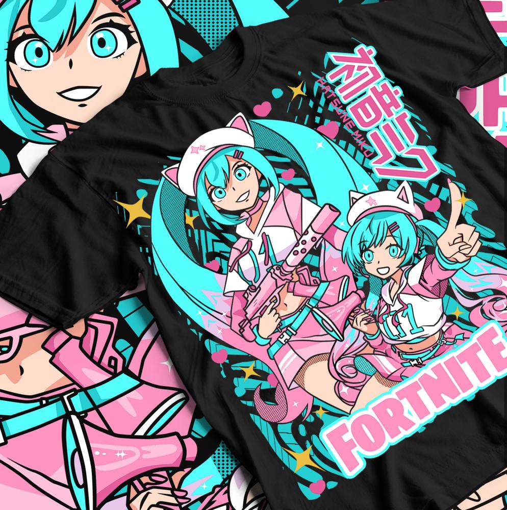 Hatsune Miku T-Shirt Fornite Girl Kawaii Project Diva Vocaloid Shirt All Size