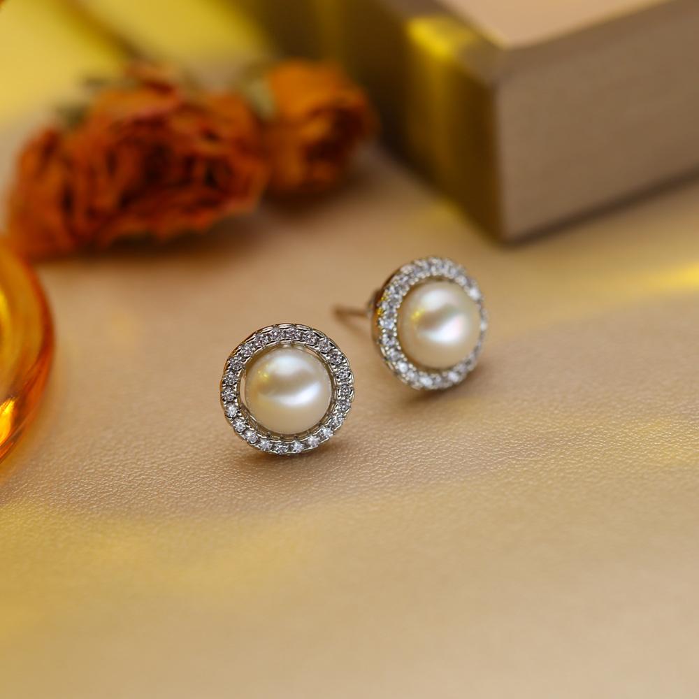 Brincos de Pérola de Água Doce Natural Moda Zircônia Cúbica Pérola Brincos de Pino Para Mulheres Joias de Festa