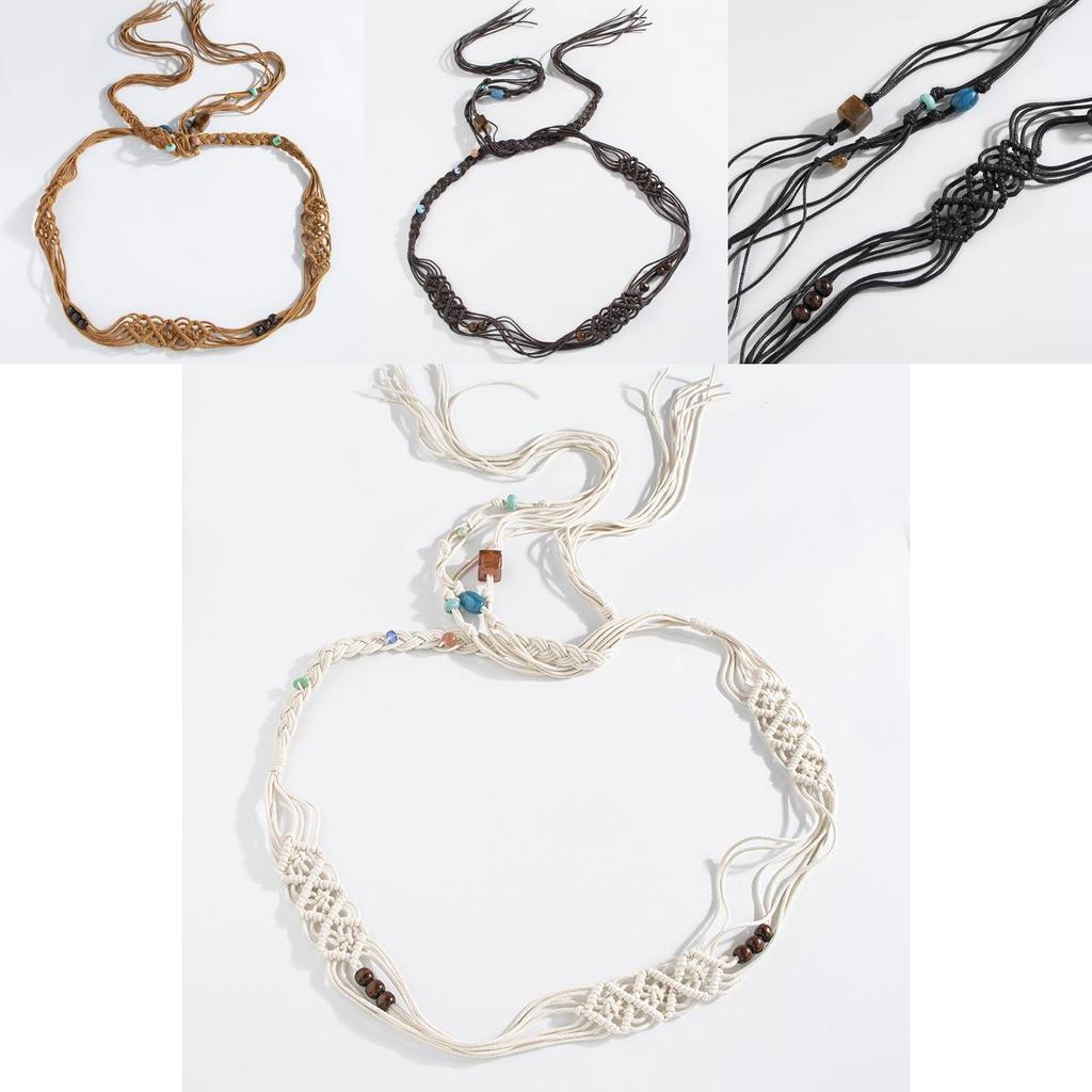 Bohemian Resin Beaded Waist Belt With Handwoven Tie Closure For Ethnic Festival Outfits