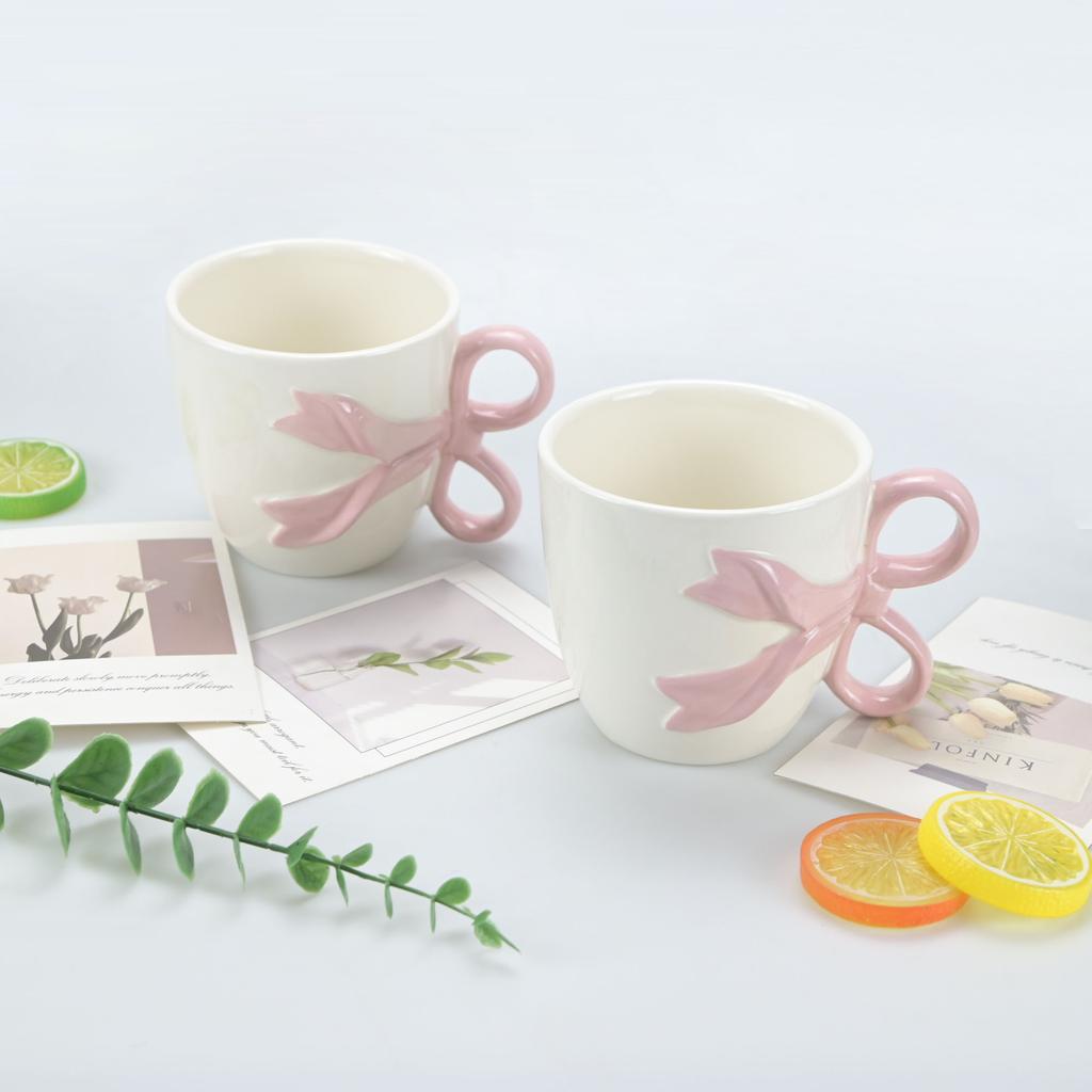 1pc Bow Shaped Mug, Pink Three-Dimensional Bow Shaped Coffee Cup, High Aesthetic Value, Design Sense