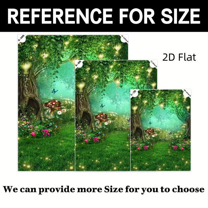 2D Magical Forest Tapestry, Enchanted Mushroom Butterfly Wall Decor for Birthday Party