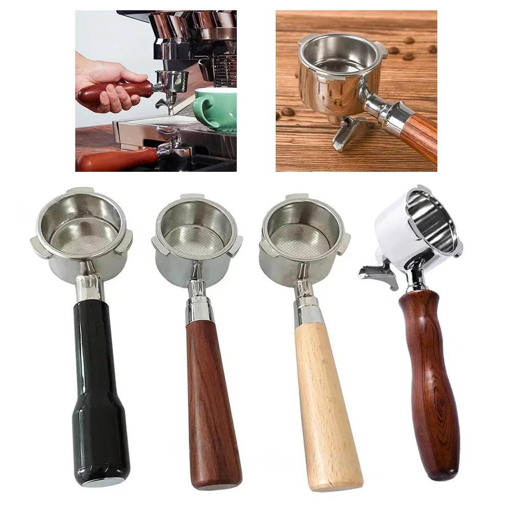 1pc Stainless Steel Dual Spout Espresso Handle With Ergonomic Rosewood Grip For NANO Anti-stick Coating Quick-release Basket