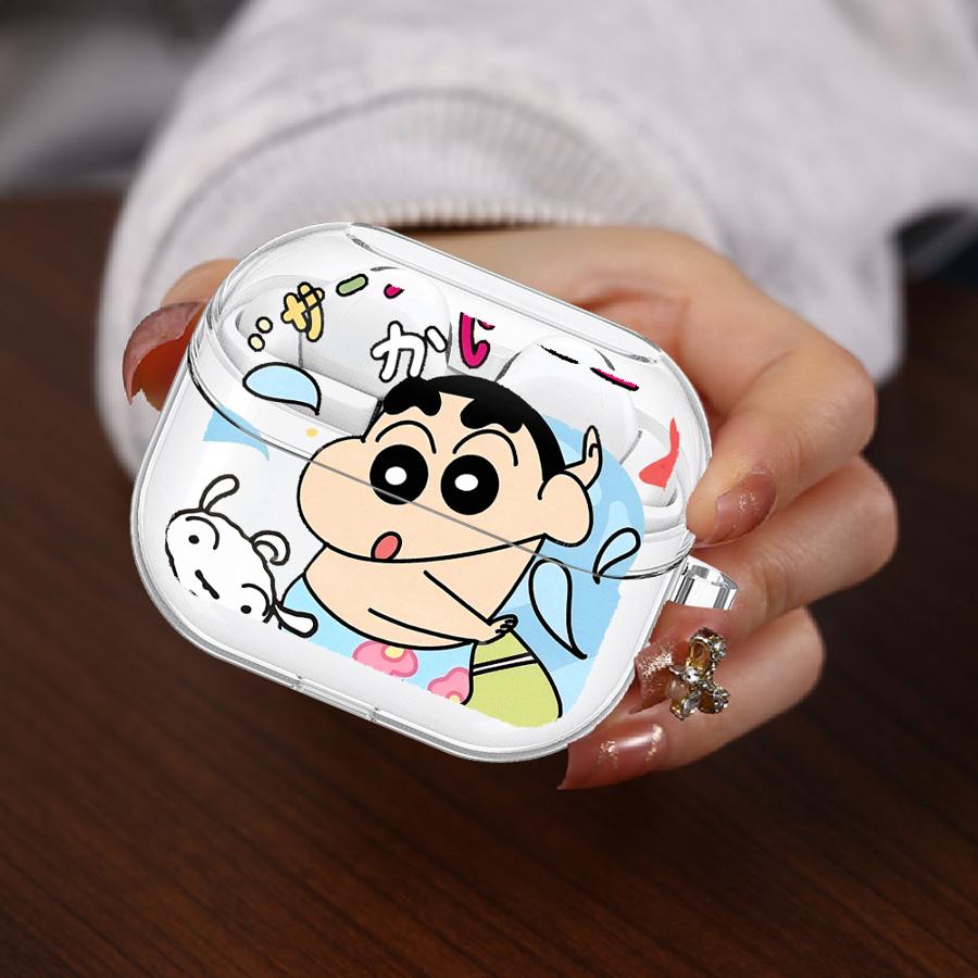 Case For Samsung Galaxy Buds 3 FE 3Pro 4Pro 4 Pro 2 2Pro Live Clear Earphone Cases Cover With Hook Cute Crayons Shinchan