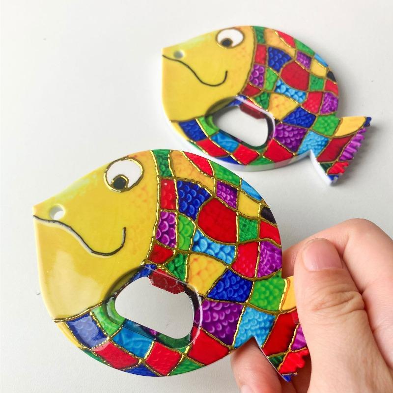 1pc Fat Headed Fish Bottle Opener Refrigerator Magnets Embossed Hot Stamping Process Cute Fridge Magnets