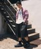 Beokeuldaun Oversized Graphic Check Shirt (Mixed Burgundy)