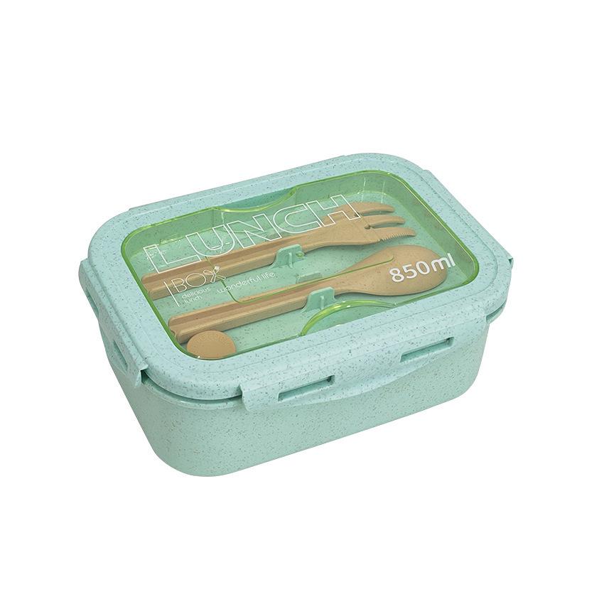 

Wheat Straw Compartmentalized Bento Lunch Box with Snap-Lock, Microwaveable & Insulated, includes Cutlery. зелёный