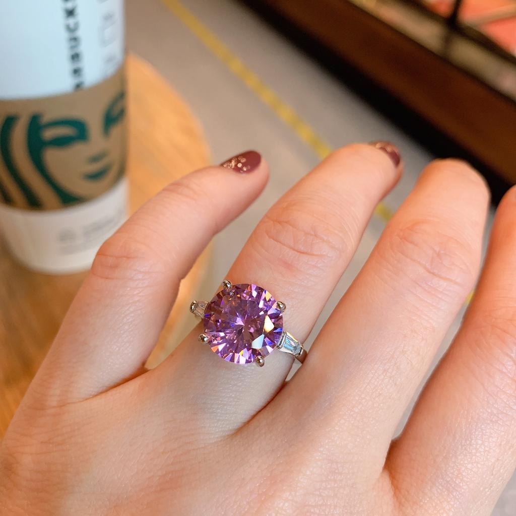 Tiktok Live Broadcast New Cross Border Celebrity Ring Round Imitation Emerald Simulation Palaiba Color Jewelry