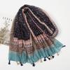 Retro Mori Girl Japanese Literary Cotton Linen Tassel Shawl - Versatile Sunscreen Scarf with Print Patchwork