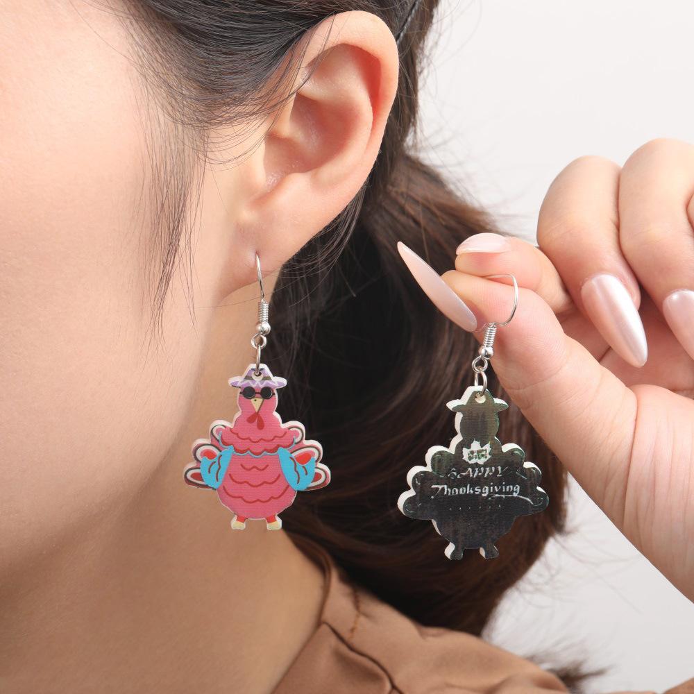 Semi-Managed Acrylic Earrings, Personalized Thanksgiving Turkey Pumpkin Maple Leaf Cake Earrings 1 Pair