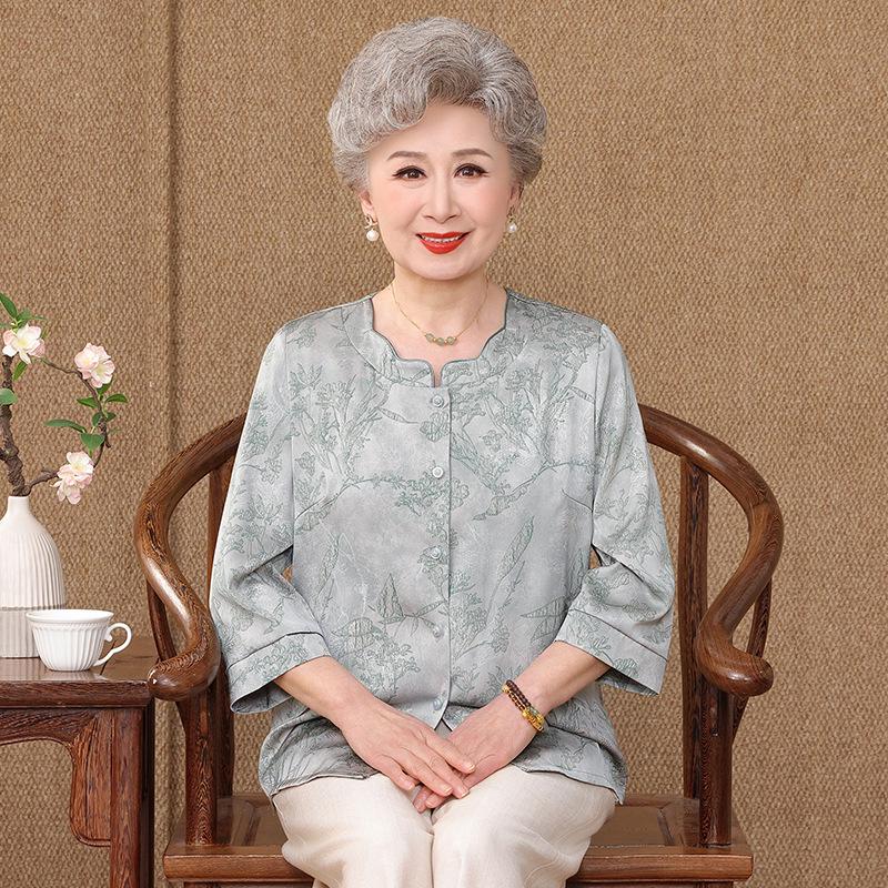 

Grandma s Summer 3/4 Sleeve Printed Shirt for Women 60-70 Years 5XL [145-160 jin]