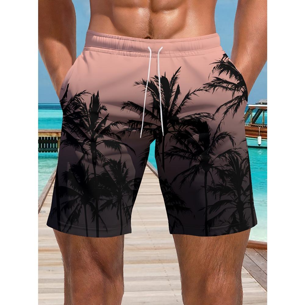 Men's Ocean Coconut Tree Print Beach Shorts Summer Vacation Surfboard Shorts Casual Classic Quick Dry Shorts