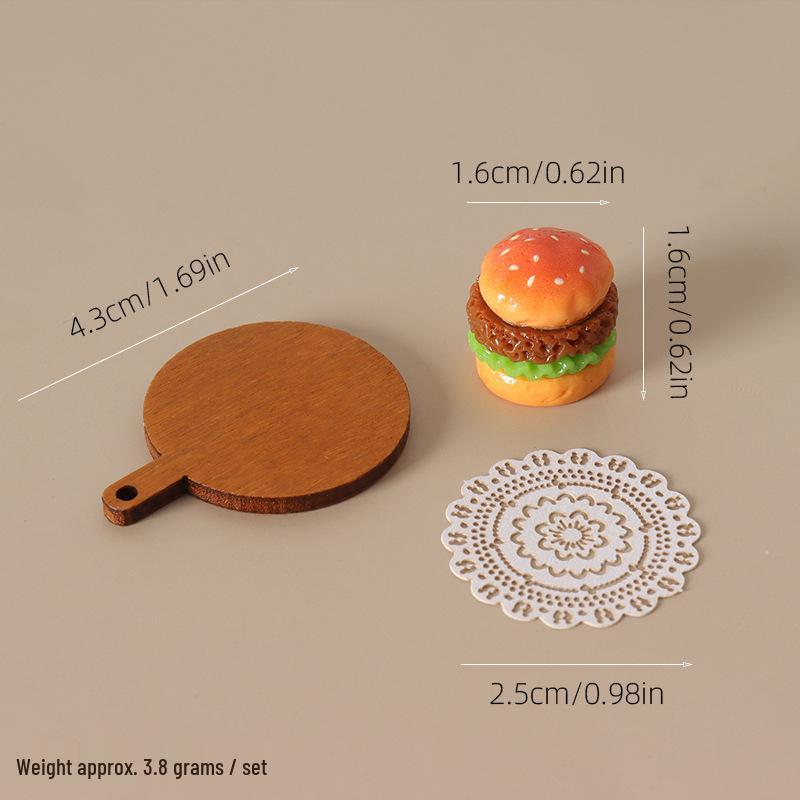 Miniature Dollhouse Hamburger Set with Tray Ornament