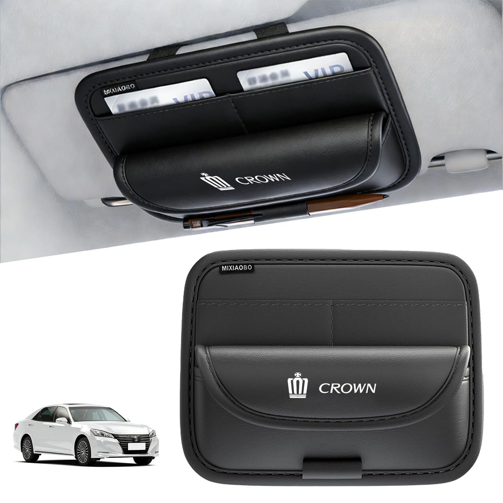 

Car Sun Visor Storage Multifunctional Car Glasses Case Holder Card Storage Pouch Card Case Folder Compatible with CROWN 210 Series 220 Series Cars чёрный